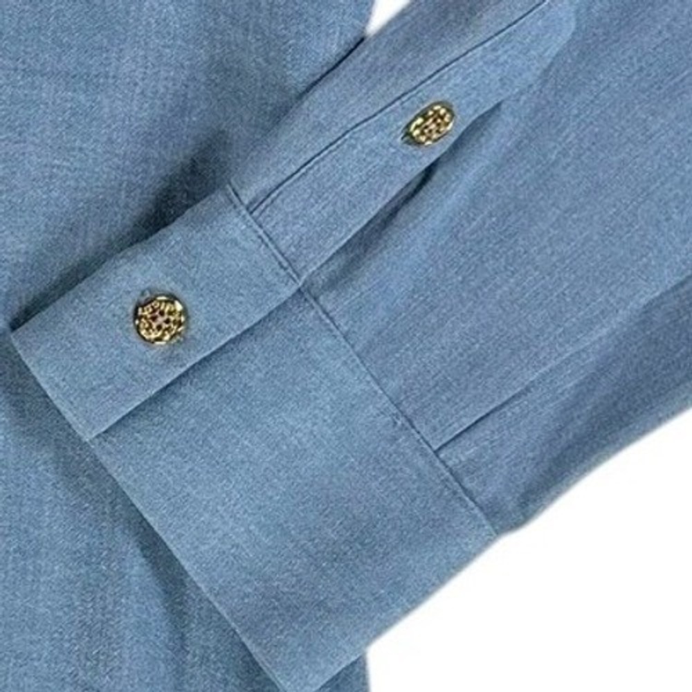 C. Wonder Ruffle Front Blouse 16W Chambray Denim Button Down Modern Elegant Chic - Picture 9 of 15